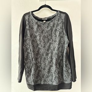 Loft women’s black with a pretty light grey lace design - sweatshirt - L